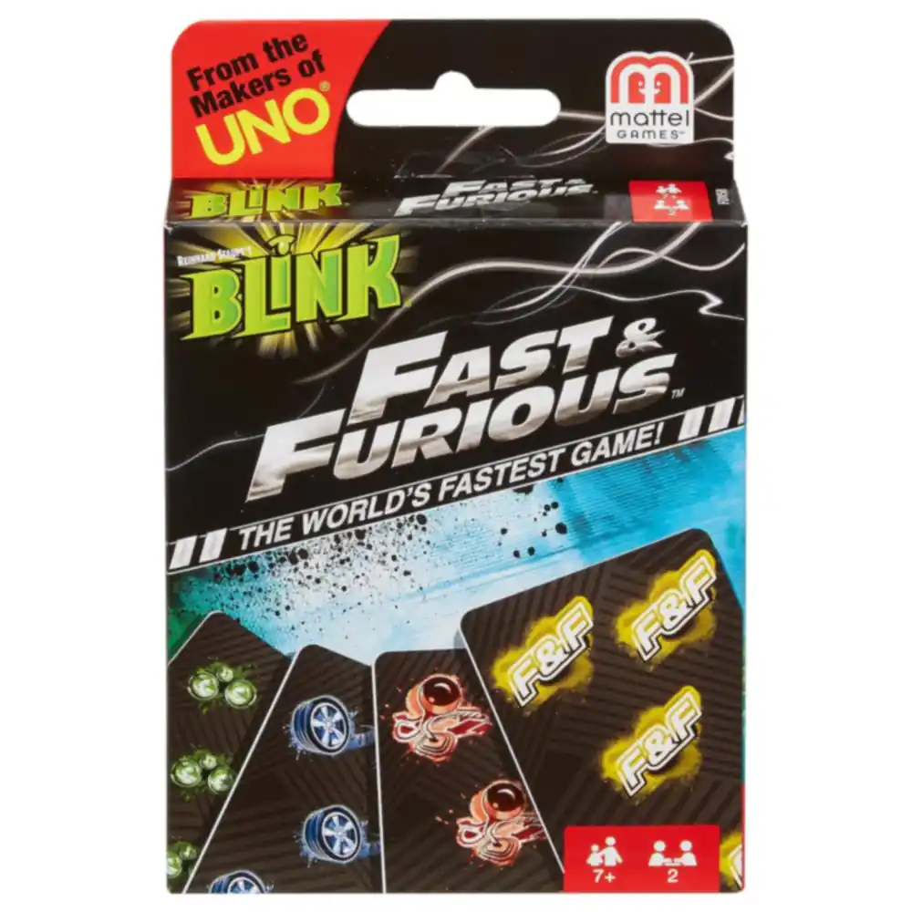 Mattel Games Blink Fast & Furious Card Game, 60 Symbol Cards, Rapid Matching Game for 2 Players, Regular and Quick Play, Ages 7 and Up - FDV58