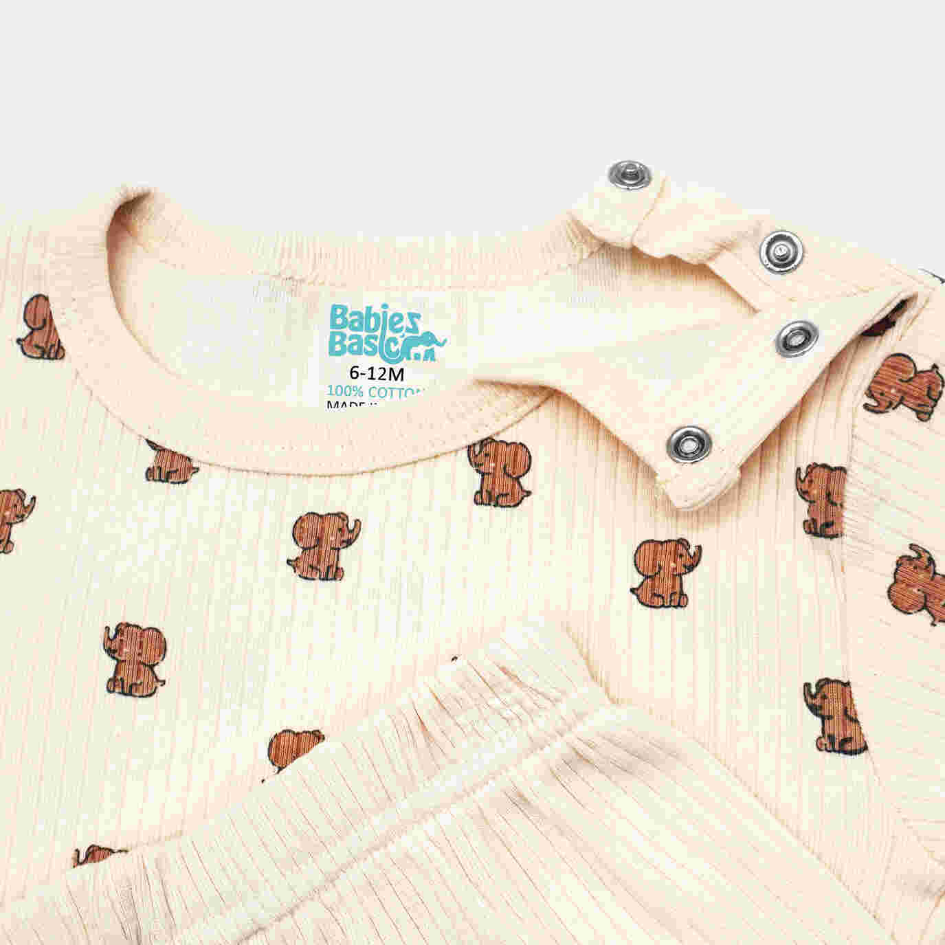 Babies Basic Ribbed Cotton Printed Short Sleeves T-shirt and Pyjama Set 0-3 Months Cream M726-TO-CRE-0-3-2PC - Image 3