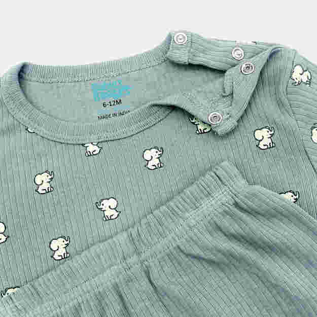 Babies Basic Ribbed Cotton Printed Short Sleeves T-shirt and Pyjama Set 0-3 Months Green M726-TO-GRE-0-3-2PC - Image 7