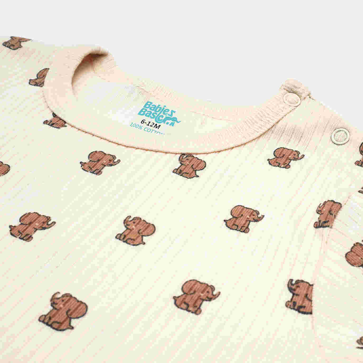 Babies Basic Ribbed Cotton Printed Short Sleeves T-shirt and Pyjama Set 3-6 Months Cream M726-TO-CRE-3-6-2PC - Image 2