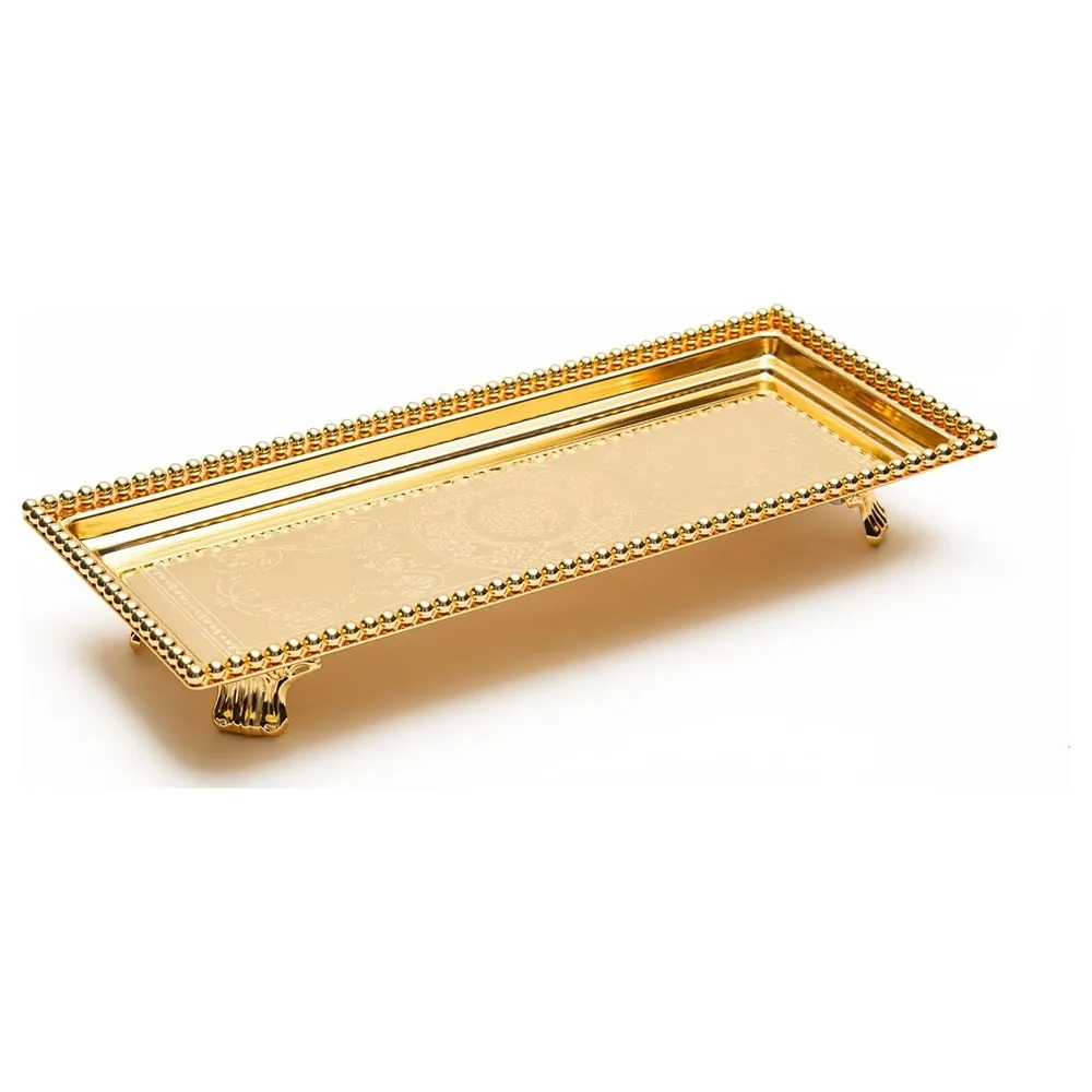 Zolten Silver Plated Rectangular Serving Tray, Gold, 40 cm - ZL2013908