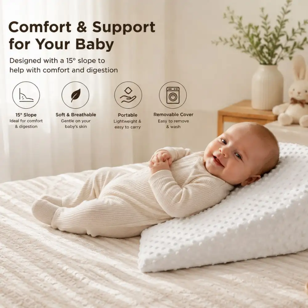 Sunveno 15 Degree Slope Baby Pillow With Removable Cover White - SN_BB15DP_WH - Image 2