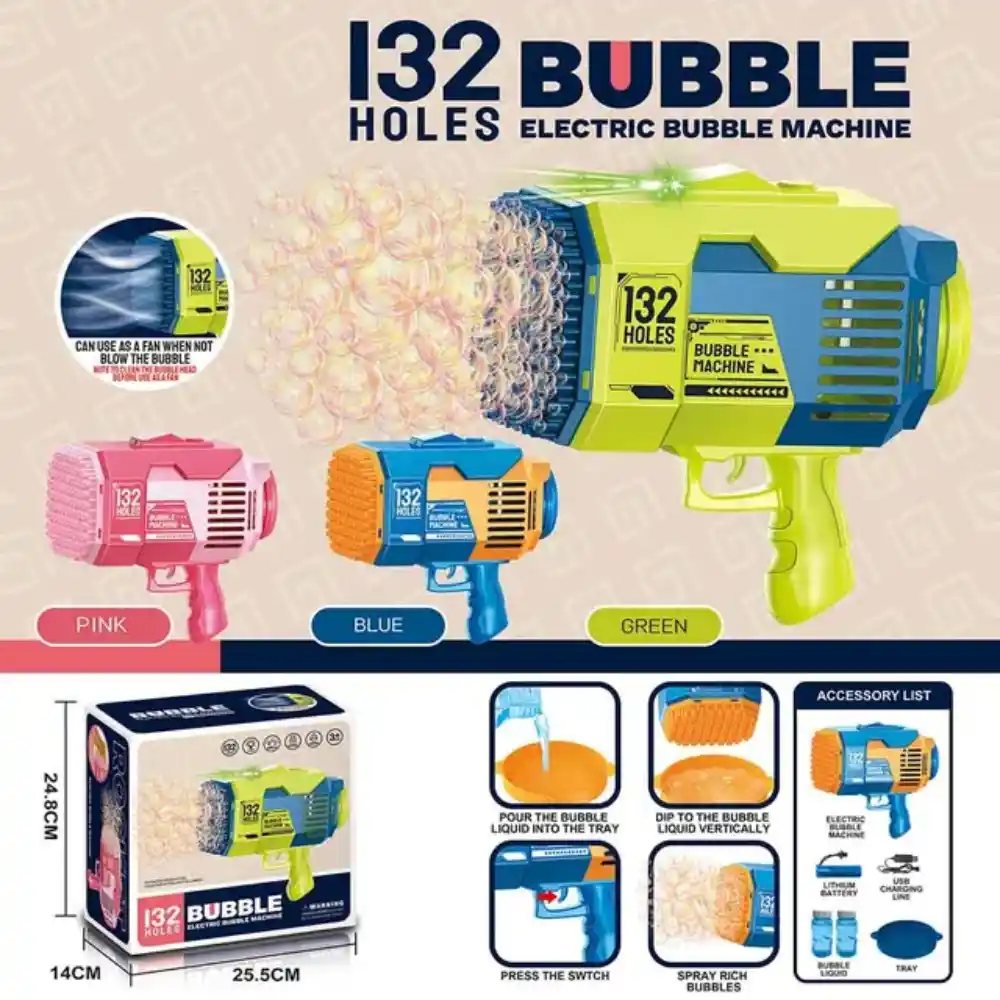 Little Story 132 Holes Bubble Machine Gun with Light, Rechargeable, Orange - LS_132BG_OR - Image 6