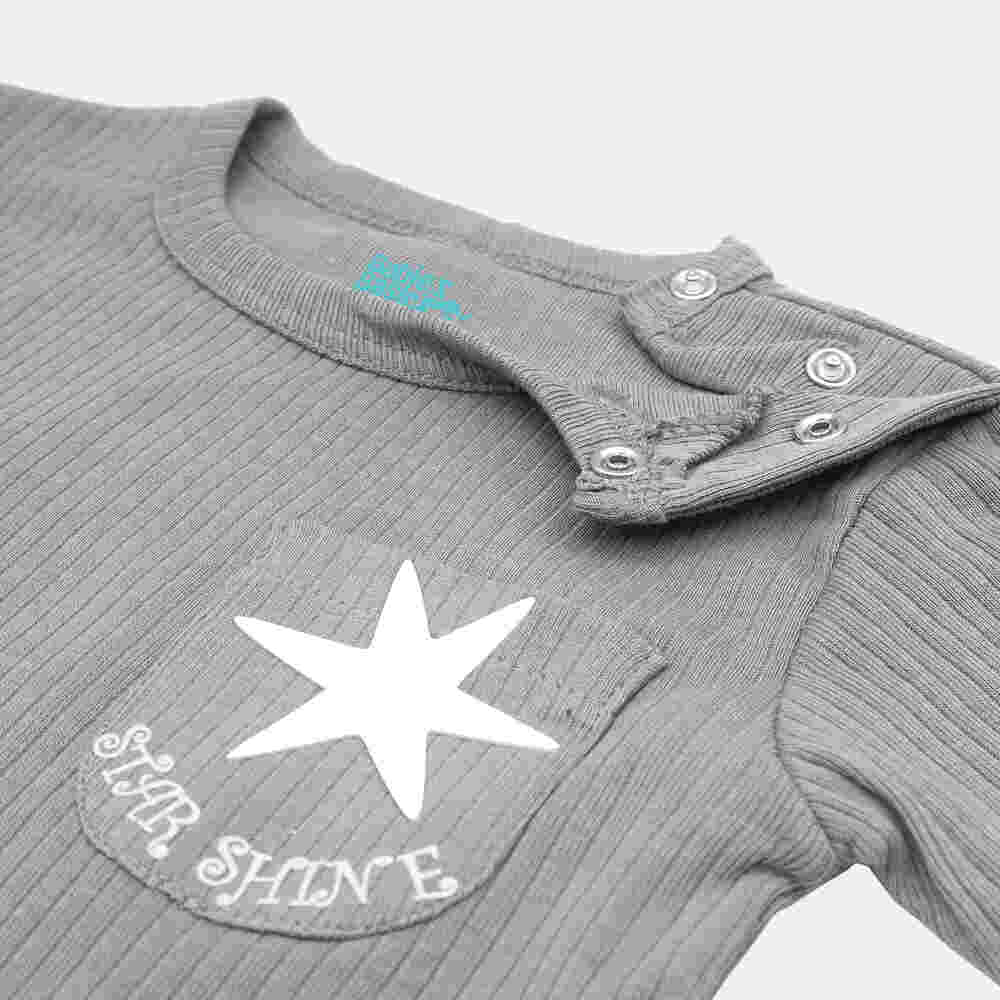Babies Basic Ribbed Cotton Short Sleeves T-shirt and Plain Shorts Set 6-12 Months Gray M714-TO-GRA-6-12-2PC - Image 3