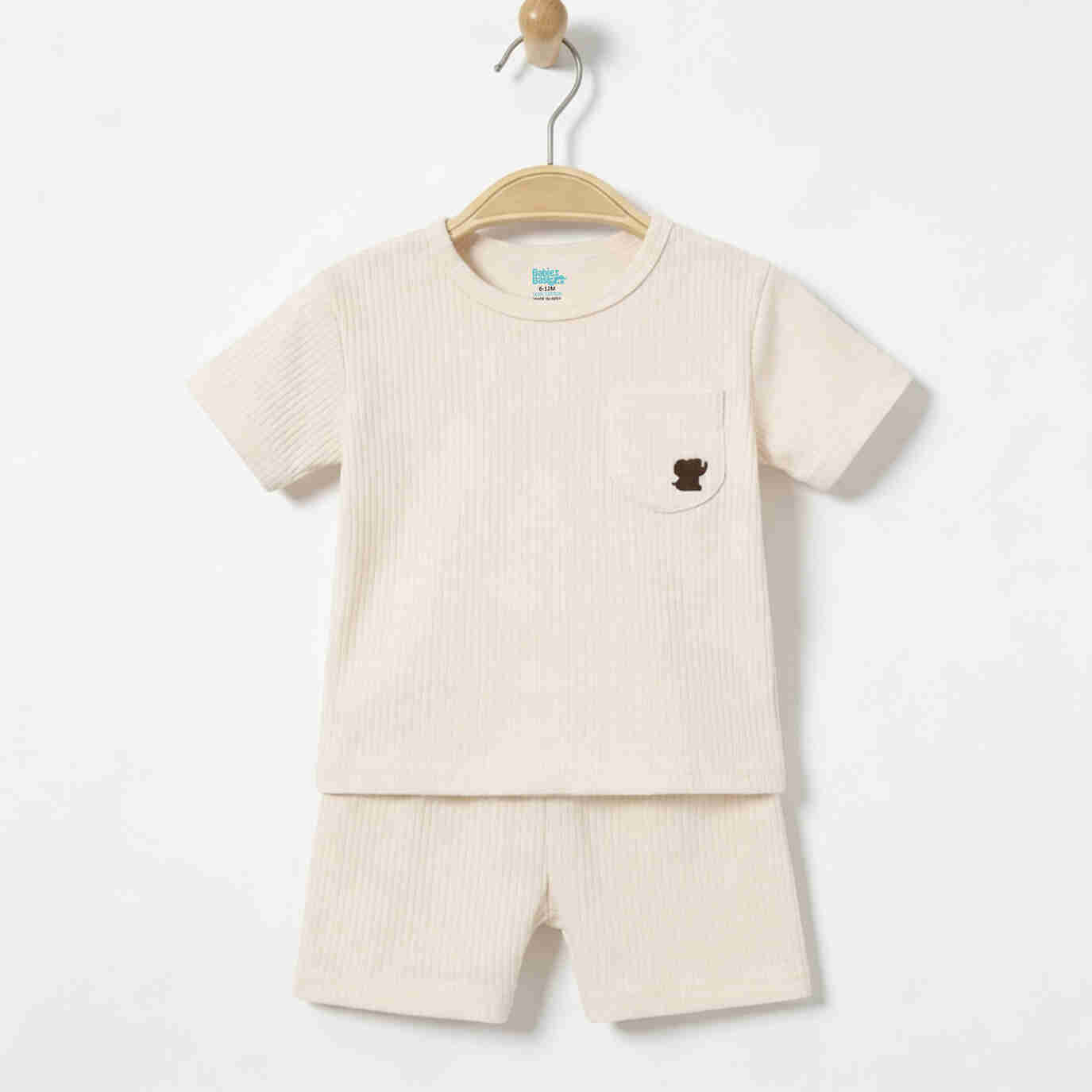 Babies Basic Ribbed Cotton Short Sleeves T-shirt and Plain Shorts Set 0-3 Months Cream M723-TO-CRE-0-3-2PC - Image 4