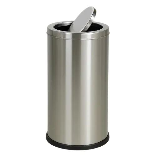 Zolten Cylindrical Stainless Steel Garbage Bin with Swing Lid and Brushed Finish, 30 L - C5613775