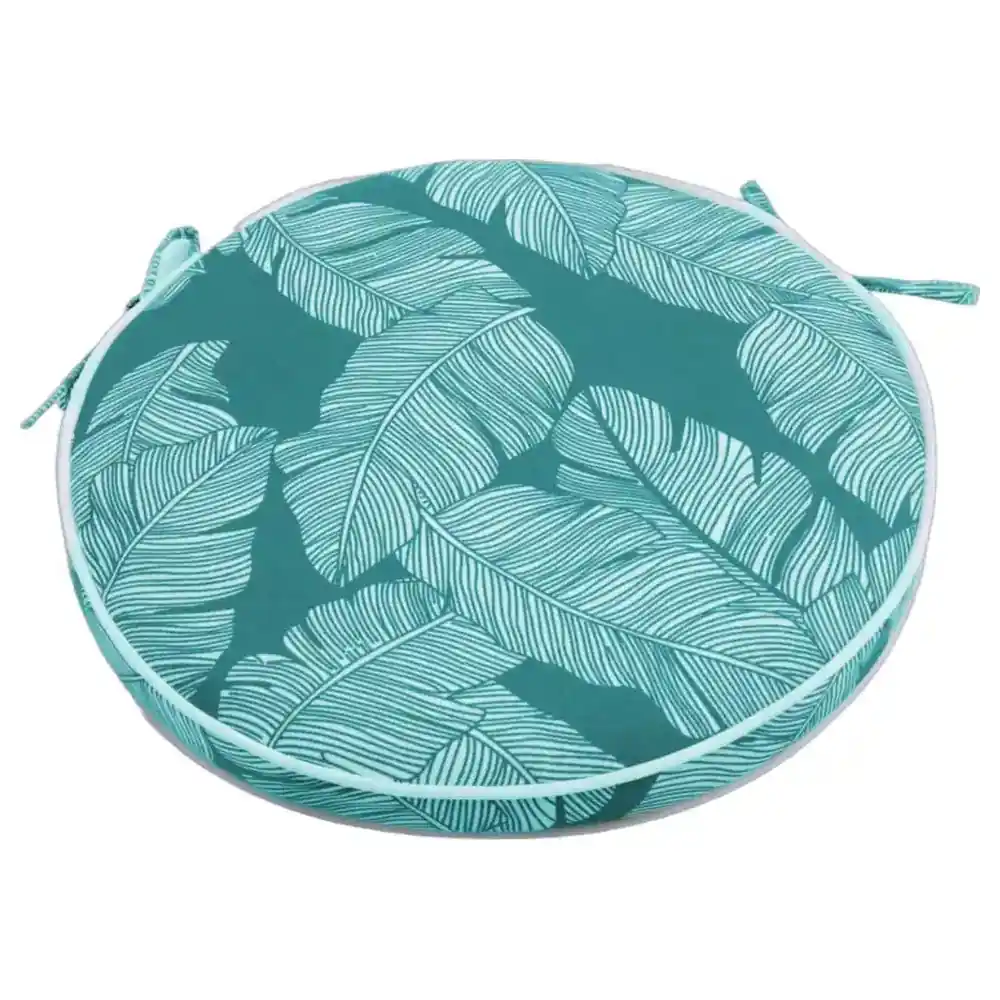 Paradiso Round Outdoor Seat Cushion with Piped Edge, Tie Fastenings and Tropical Leaf Print for Bistro and Patio Chairs - DY-N40 - Image 2