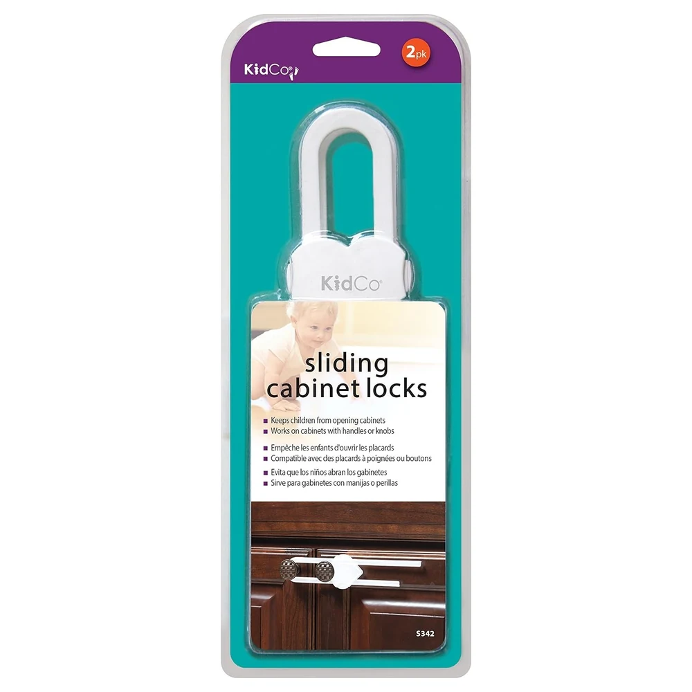 KidCo Sliding Cabinet and Drawer Locks 2 Pack, No Screws or Adhesive, Fits Knobs and Handles 5-18 cm (2-7 Inch) Apart, White - S342 - Image 2