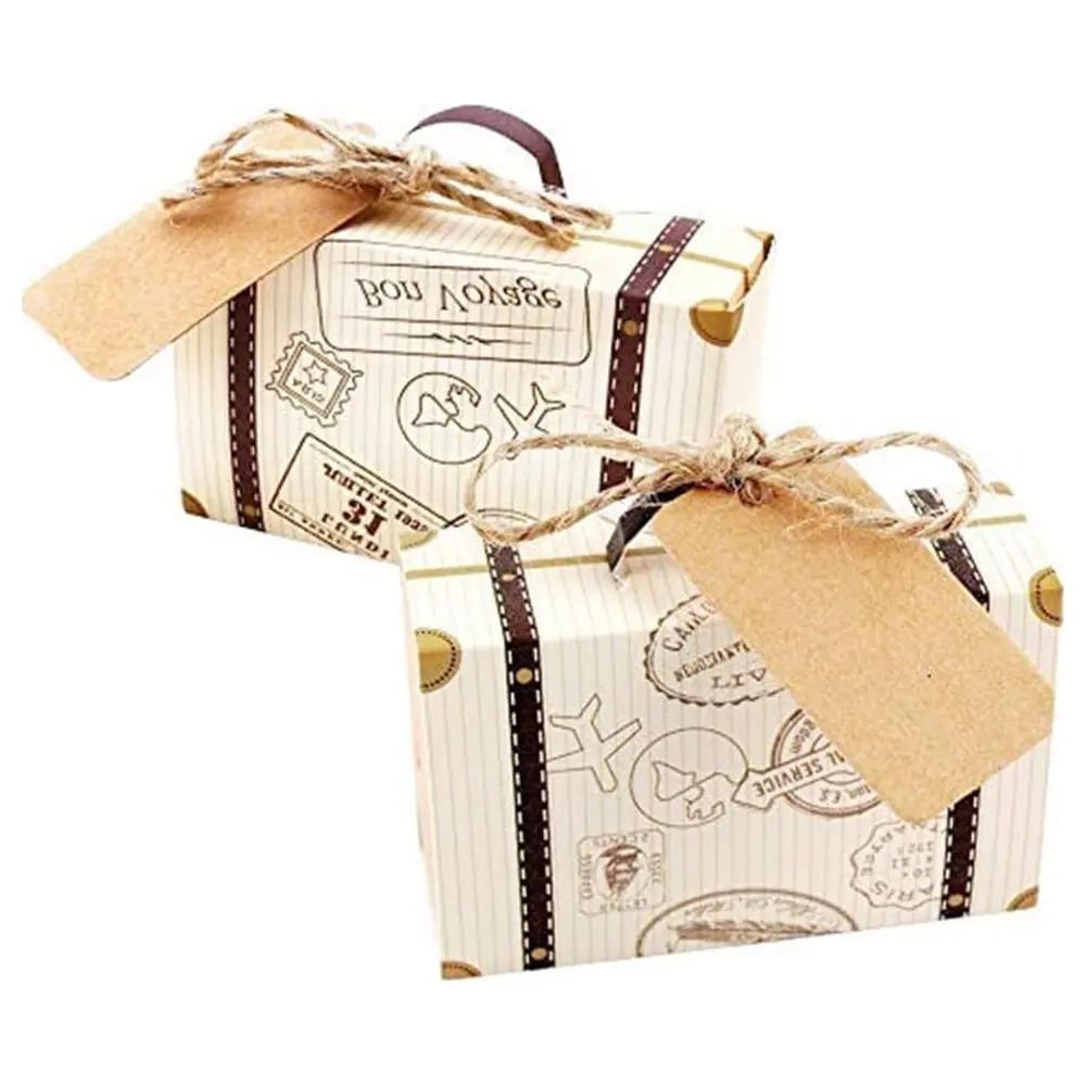 Morinostation Mini Suitcase Favour Boxes Pack of 50, Travel Theme Candy Boxes with Jute Twine and Blank Kraft Paper Tags for Weddings and Parties - Image 2