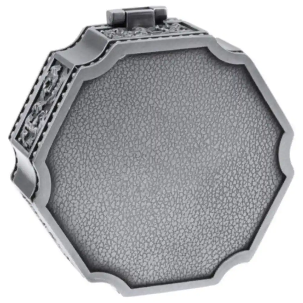 Classic Retro Vintage Silver Jewellery Box, Octagonal Embossed Floral Metal Trinket Case with Hinged Domed Lid and Lined Interior - Image 6