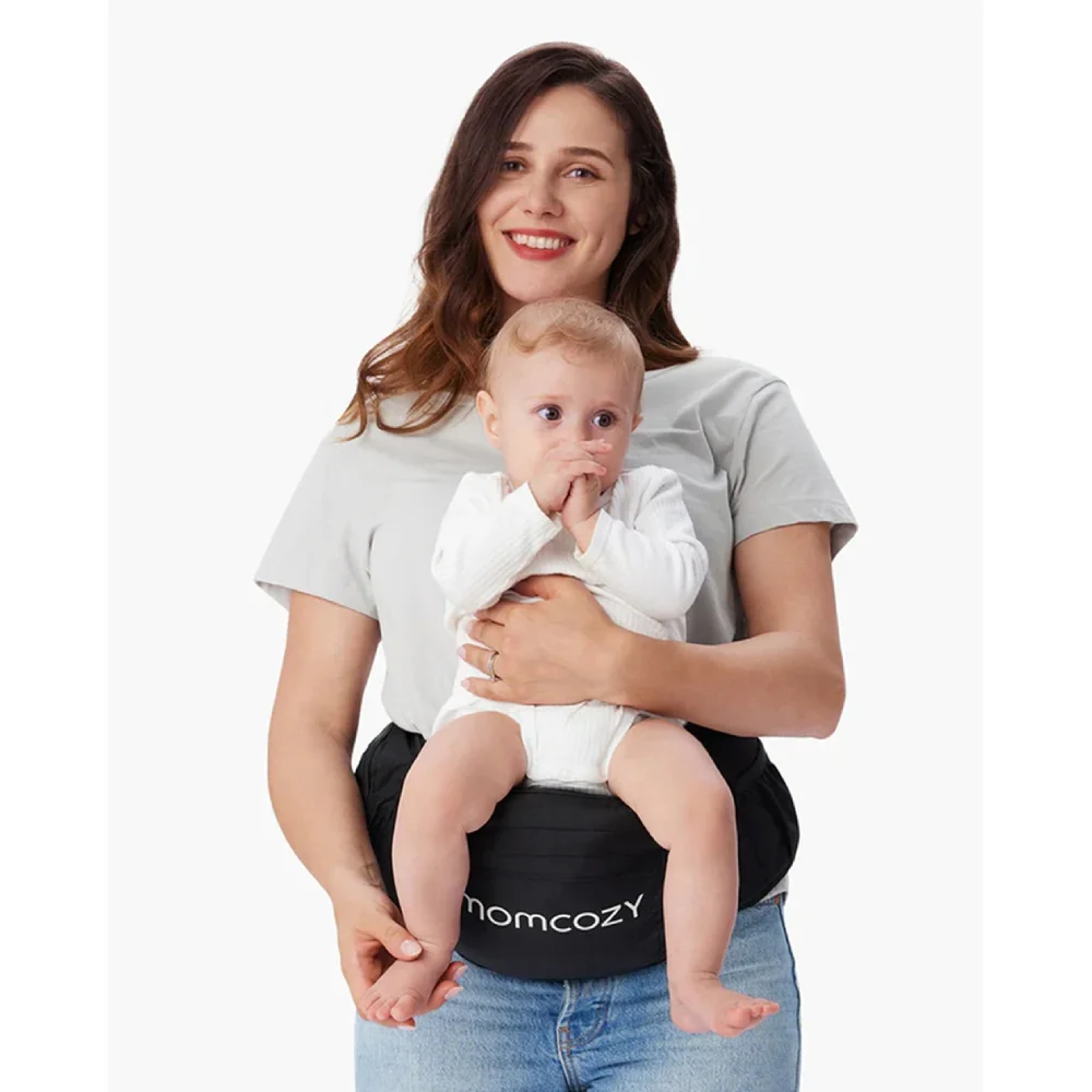 Momcozy Hip Seat Baby Carrier, 3D Abdominal Support, Widened Waist Belt, Ergonomic M-Position Seat, Multiple Carrying Positions, Storage Pockets, Newborn to Toddler, Large, Black - 602835182649 - Image 5