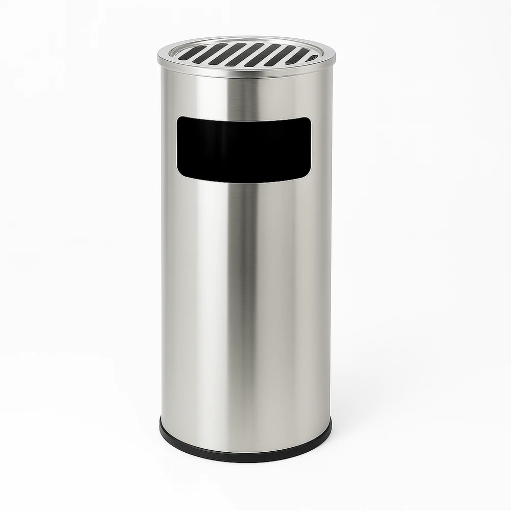 Zolten Cylindrical Stainless Steel Ashtray Bin with Slotted Top and Side Waste Opening, 17 L - C5613776