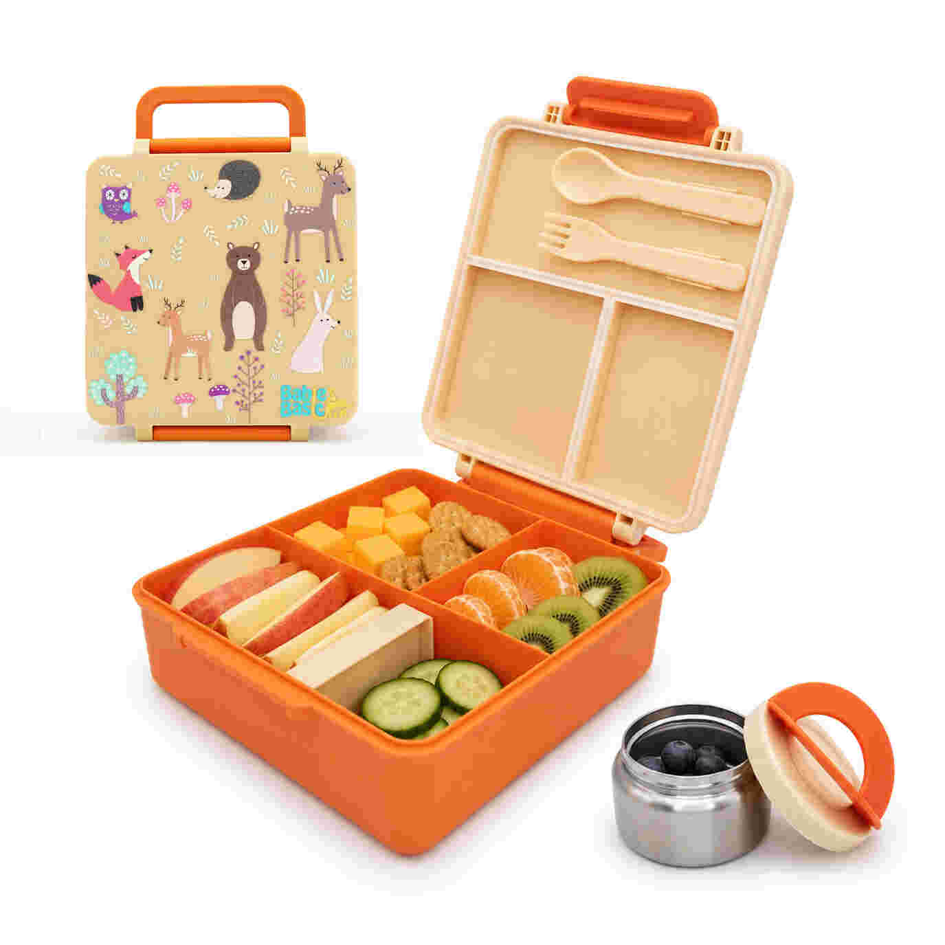 Babies Basic Insulated Bento Lunchbox Built-in Thermos Leakproof Compartments 3+ Years - Beige - Zoo 12300-BEN-BEI-ZOO