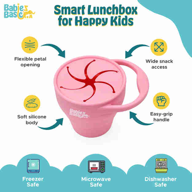 Babies Basic Collapsable Silicone Snack Box for Kids Pink 66112-SNA-LID-PINK - Image 4