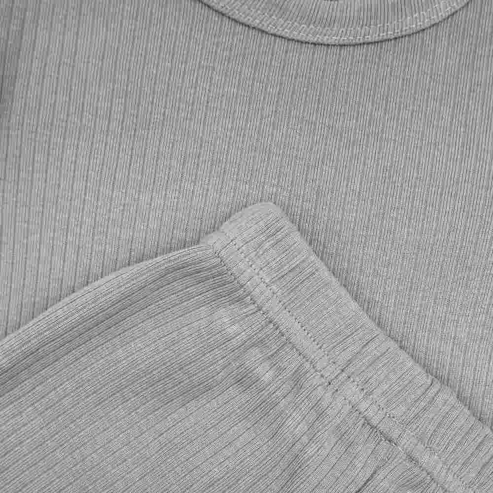 Babies Basic Ribbed Cotton Long Sleeves Top and Bottom Set 0-3 Months Gray M719-PL-GRA-0-3-2PC - Image 3