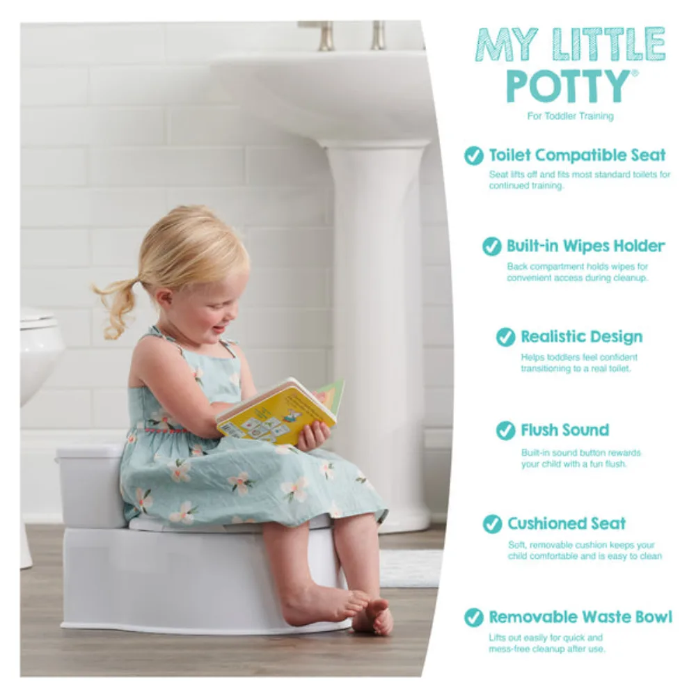 Regalo My Little Potty Training Toilet for Toddlers, 17.02 x 10.32 x 13.89 inches, Realistic Design with Flush Sound, Removable Seat and Bowl, Built-in Wipes Holder, White - 0500 DS - Image 5