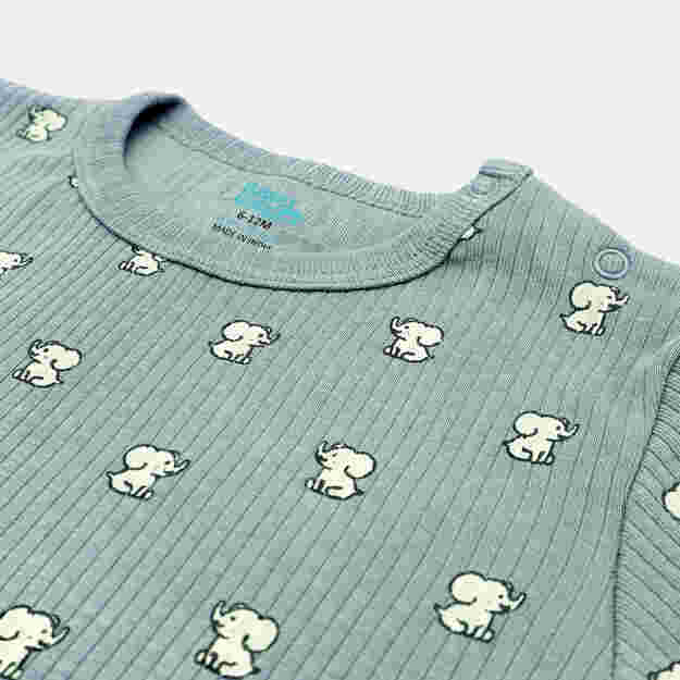 Babies Basic Ribbed Cotton Printed Short Sleeves T-shirt and Pyjama Set 0-3 Months Green M726-TO-GRE-0-3-2PC - Image 6