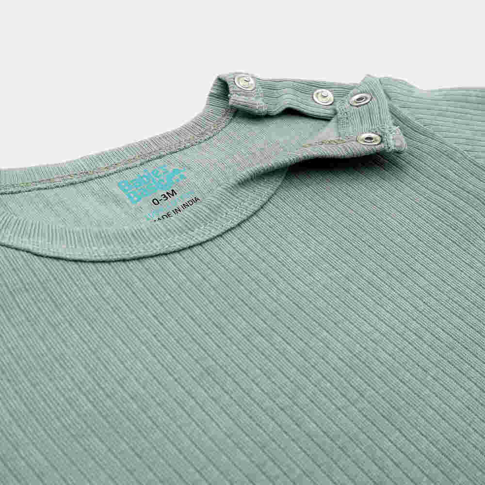 Babies Basic Ribbed Cotton Long Sleeves Top and Bottom Set 6-12 Months Green M719-PL-GRE-6-12-2PC - Image 2