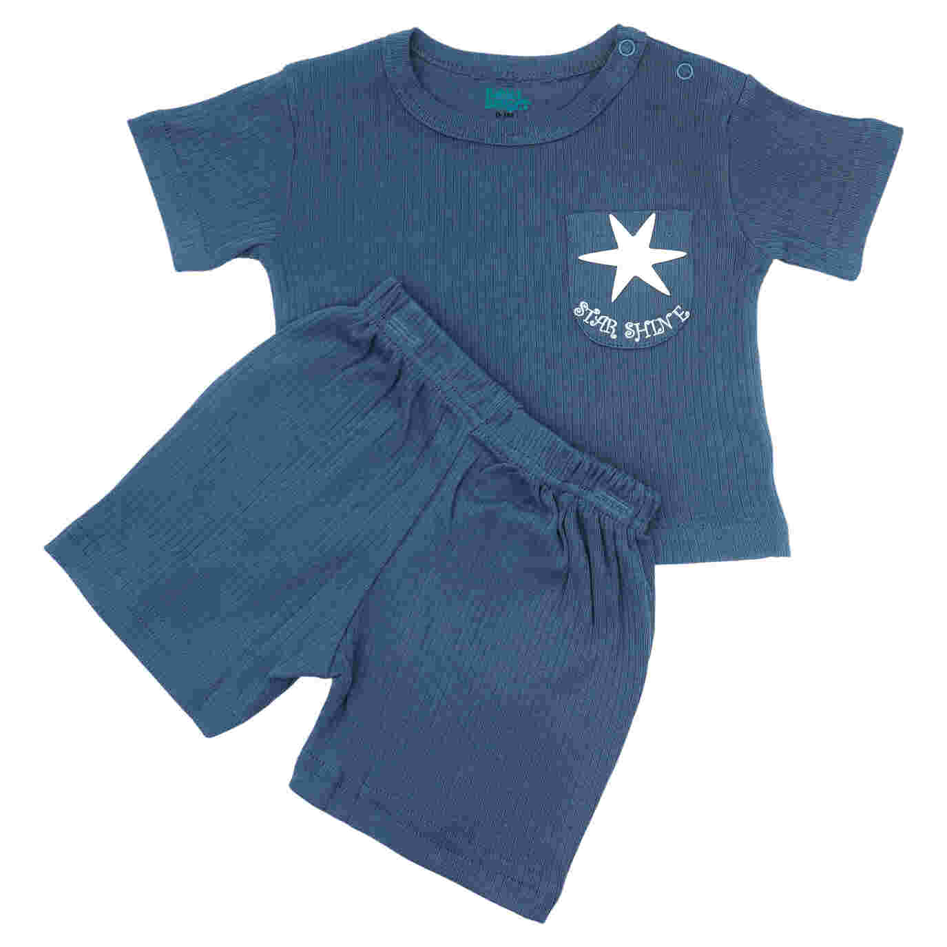Babies Basic Ribbed Cotton Short Sleeves T-shirt and Plain Shorts Set 3-6 Months Blue M714-TO-BLU-3-6-2PC