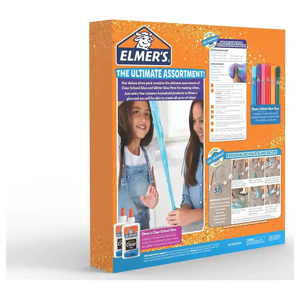 Elmer's Deluxe Slime Starter Kit, 12 Count with 3 Washable Clear School Glues and 9 Glitter Glue Pens, Makes 3 Batches of Slime