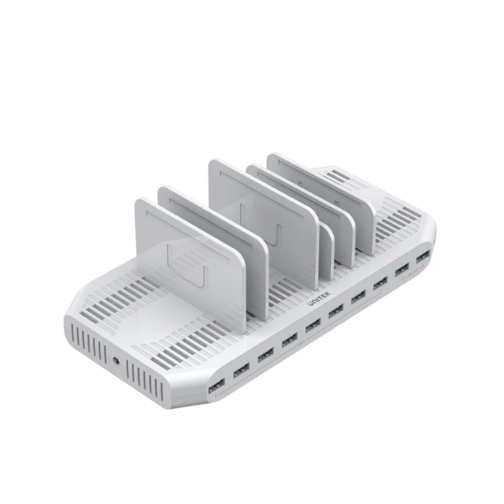Unitek 10 Port USB Charging Station 96W, 2 x Quick Charge 3.0, 8 x USB-A 2.4A, Adjustable Separators, LED Indicator, Multi-Protection, White - Y-2190A-WH - Image 2