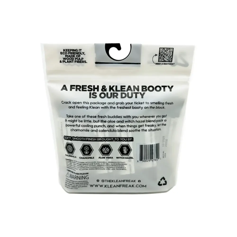 Klean Freak The Flusher Flushable Wipes 20 Pack, Biodegradable Plant Fibre, Alcohol Free, Aloe and Witch Hazel, Scent Free - FLSF20 - Image 2