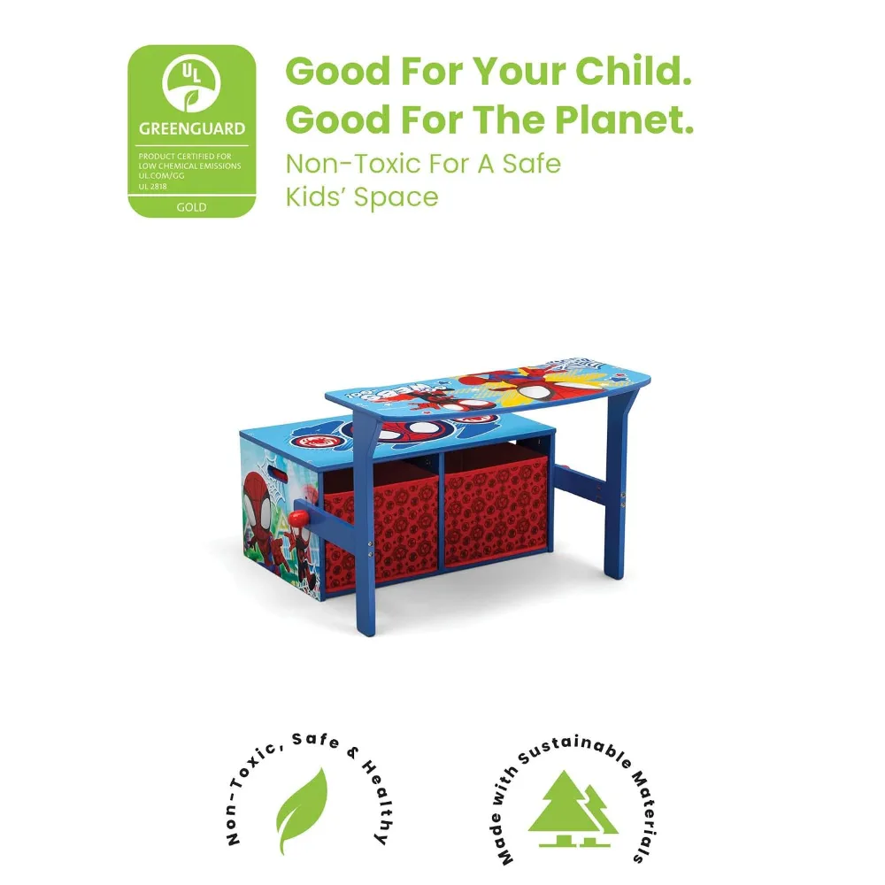 Delta Children Kids Activity Bench with Storage, 2 In 1 Spidey Desk & Bench, Toy Storage Bins, Wooden Play Study Furniture, Marvel Spidey and His Amazing Friends - TB87242SM-1163 - Image 2