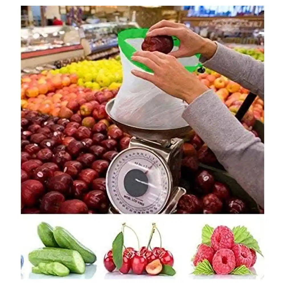 GulfDealz Reusable Mesh Produce Bags Pack of 7, Washable See-Through Drawstring Bags for Fruit, Vegetables and Grocery Storage, 14 x 12 Inch, Green - Image 4