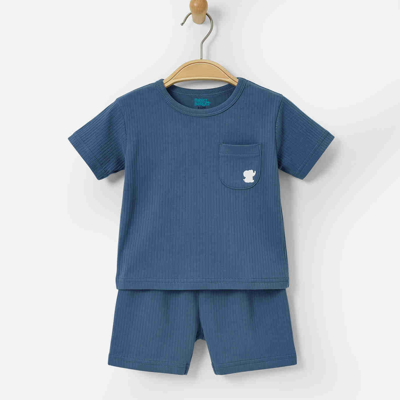 Babies Basic Ribbed Cotton Short Sleeves T-shirt and Plain Shorts Set 6-12 Months Blue M723-TO-BLU-6-12-2PC - Image 4