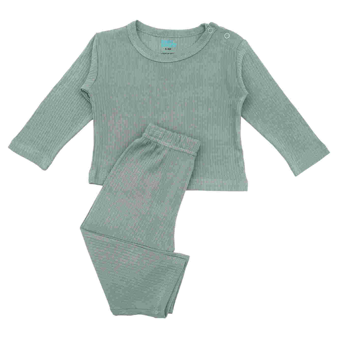 Babies Basic Ribbed Cotton Long Sleeves Top and Bottom Set 3-6 Months Green M719-PL-GRE-3-6-2PC