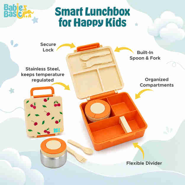 Babies Basic Insulated Bento Lunchbox with Stainless Steel Bottle 3+ Years - Beige - Zoo 12310-MIX-BEI-CHER - Image 4