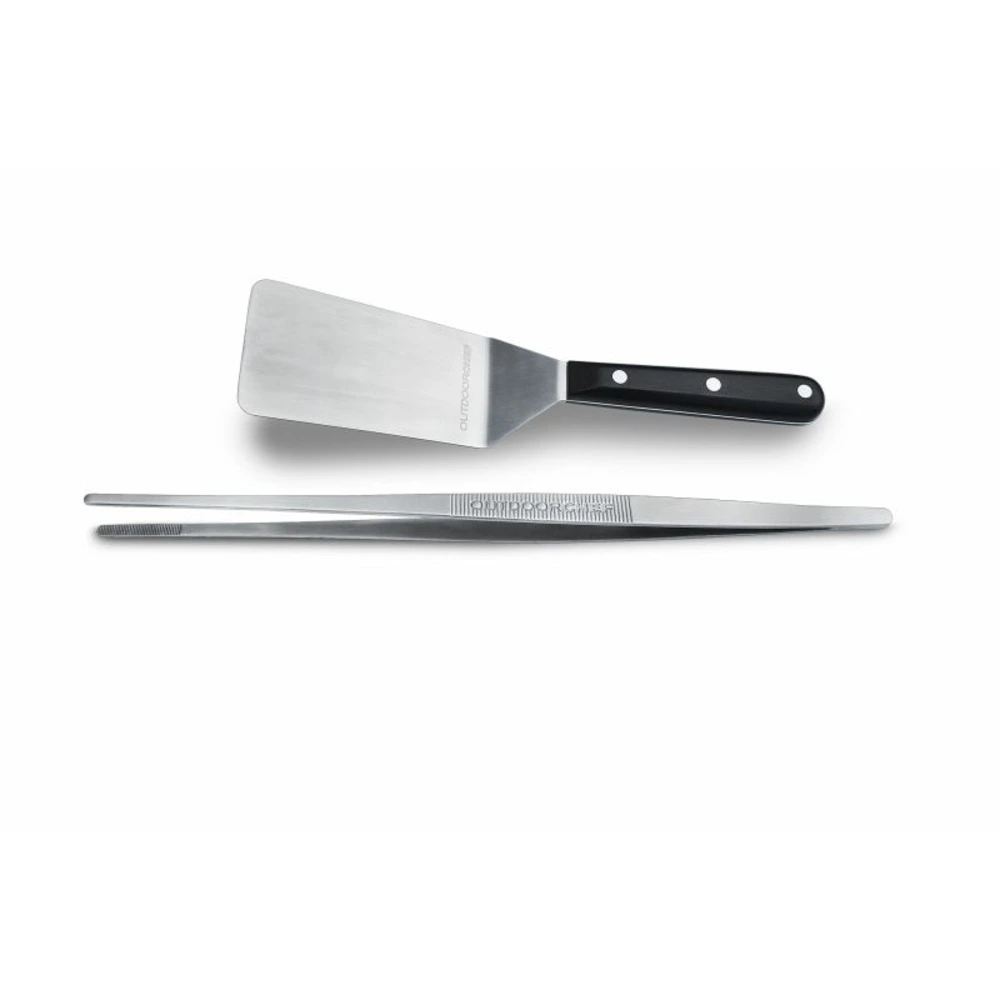 Outdoorchef Plancha Cutlery Set, Spring Steel Spatula with Pakka Wood Handle and Narrow Grill Tweezers, Griddle Tools - 14.112.65