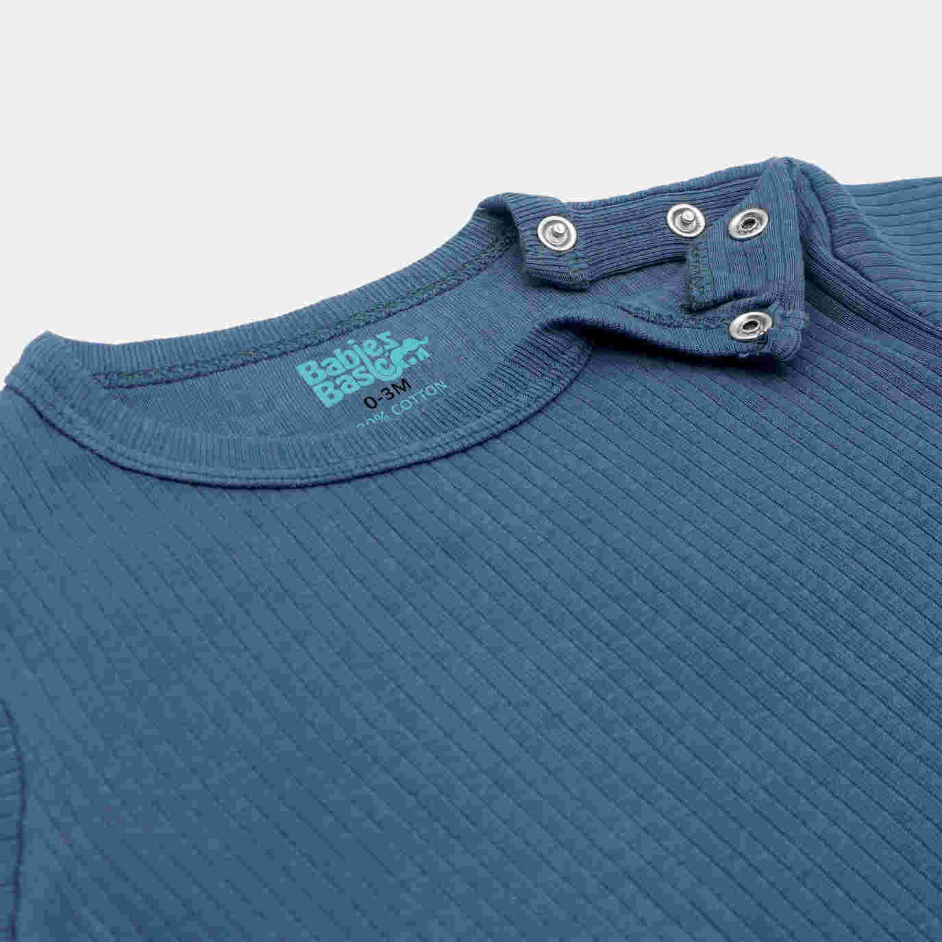 Babies Basic Ribbed Cotton Long Sleeves Top and Bottom Set 0-3 Months Blue M719-PL-BLU-0-3-2PC - Image 2