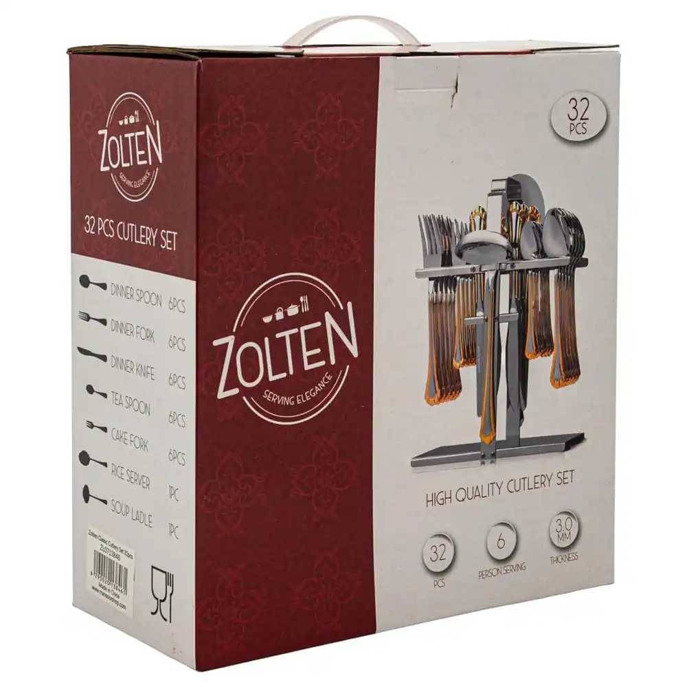 Zolten Classic Stainless Steel 32-Piece Cutlery Set with Stand Gold with Laser Finish - ZL0713846 - Image 5