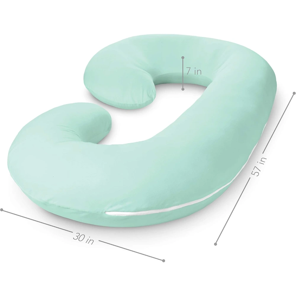 PharMeDoc C-Shape Full Body Maternity Pillow, Mint Green Cooling Cover, Pregnancy Support for Back, Belly and Legs, Soft Breathable Ergonomic Design - PMD-C-BP-MT