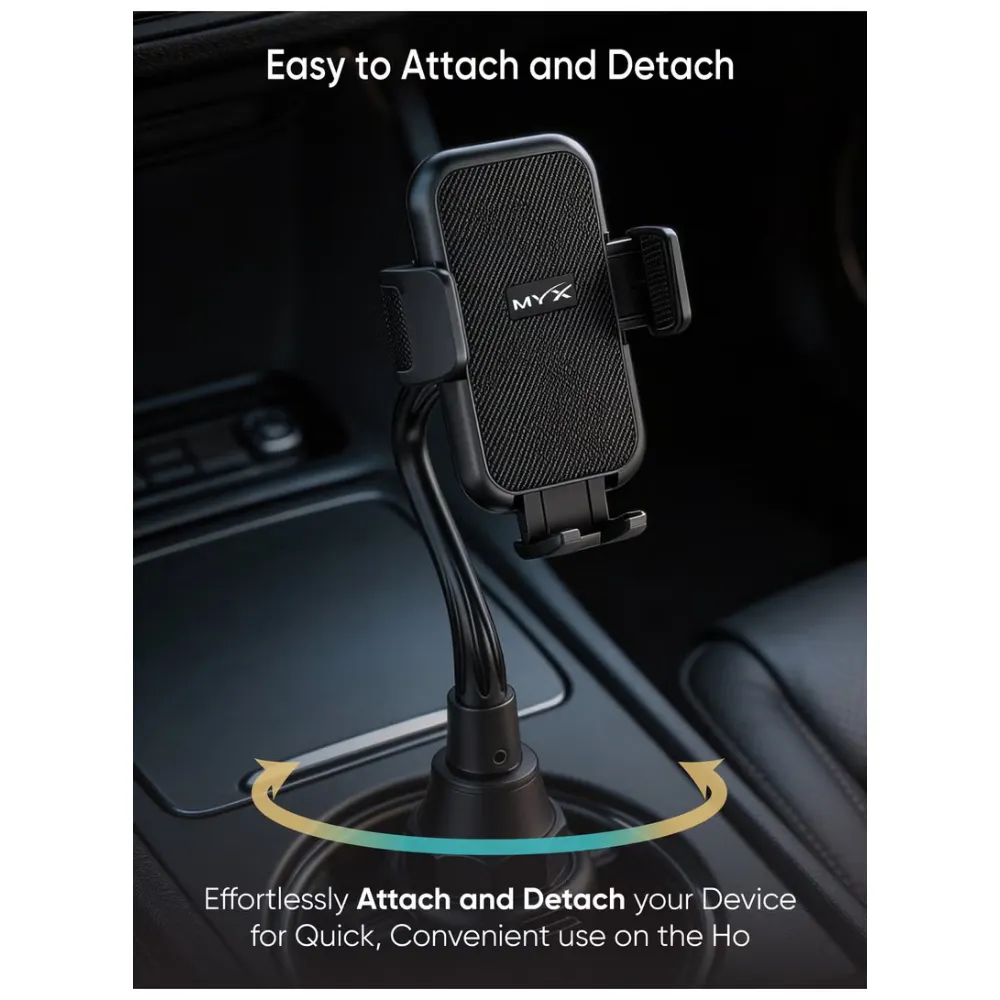 MYX Pro CupSpin Car Cup Phone Holder, 360 Degree Adjustable Stand, One-Touch Release, Foldable Hose, Black - CUPSPIN MH 126 - Image 5