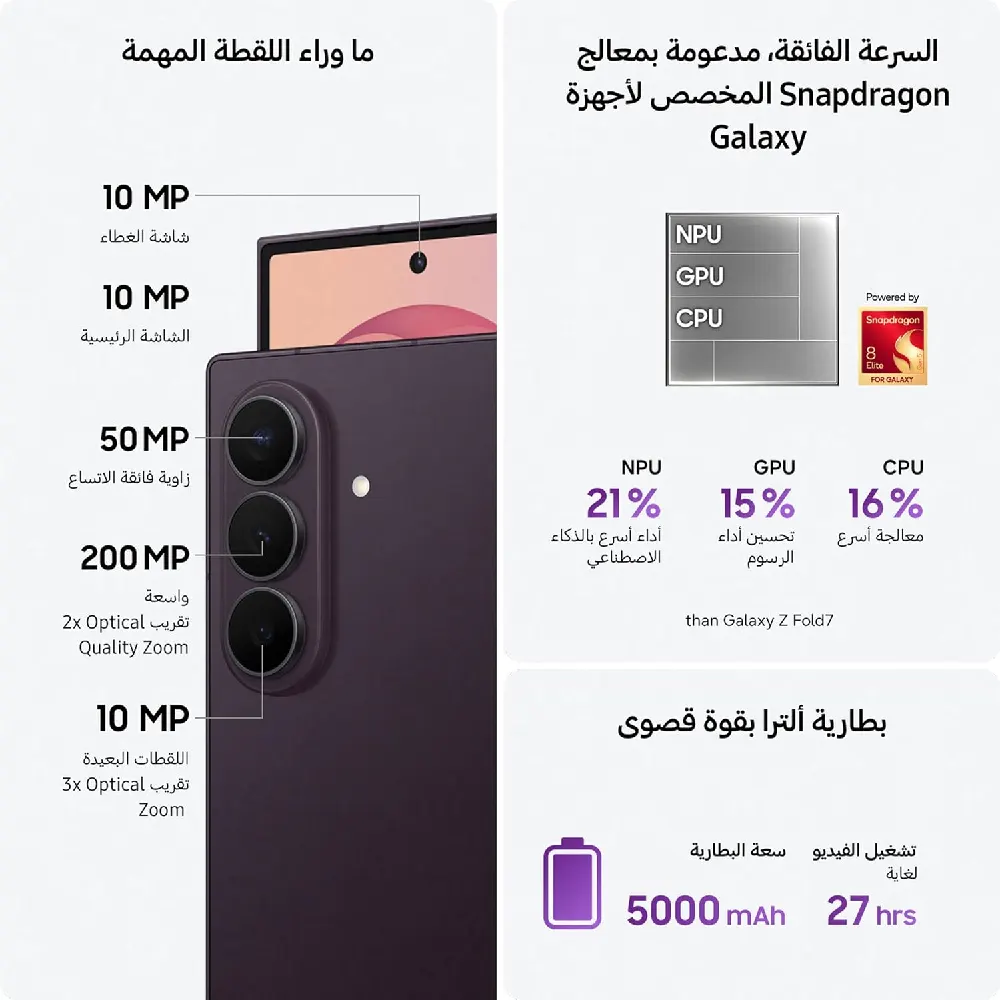 Samsung Galaxy Z Fold8 Ultra 5G Dual SIM Smartphone 12GB RAM 256GB, 8.0-Inch Dynamic AMOLED 2X 120Hz Display, 200MP Triple Camera, 5000mAh, Cream - Middle East Version - Image 8