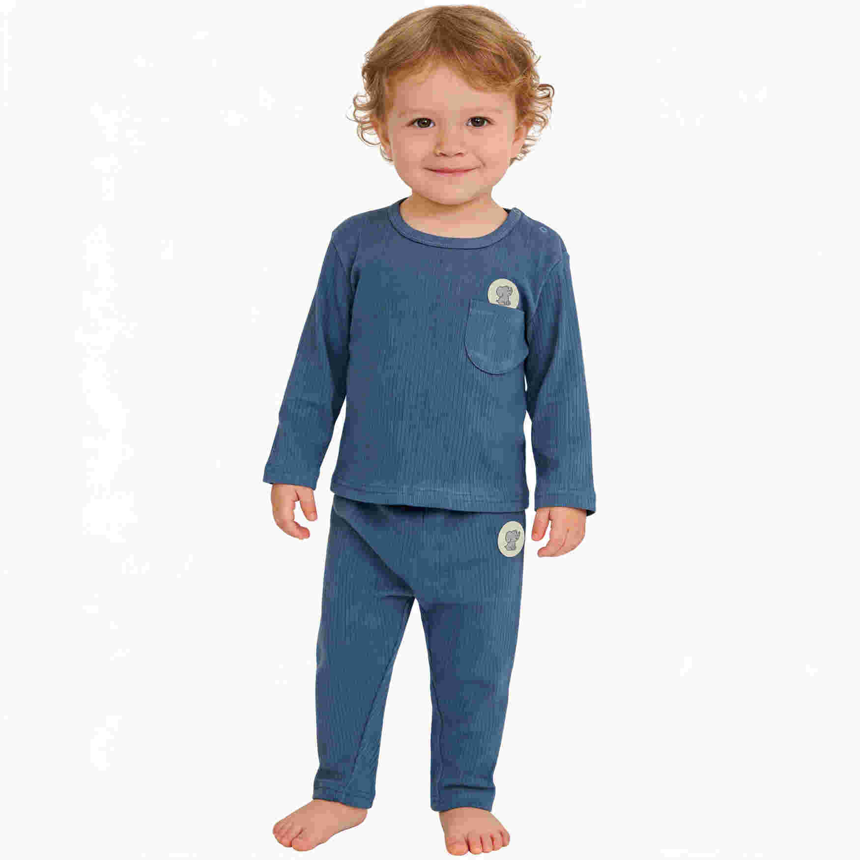 Babies Basic Ribbed Cotton Long Sleeves Top and Bottom 3-6 Months Blue M725-LO-BLU-3-6-2PC