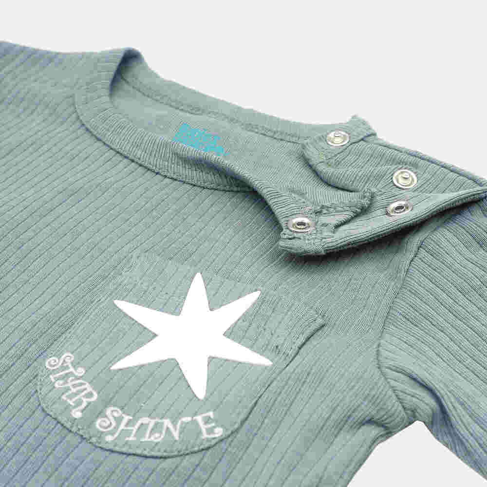 Babies Basic Ribbed Cotton Short Sleeves T-shirt and Plain Shorts Set 6-12 Months Green M714-TO-GRE-6-12-2PC - Image 3