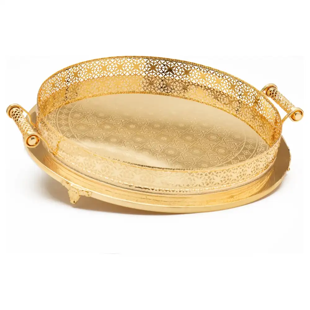 Zolten Silver Plated Round Serving Tray, Gold, 48 cm - ZL2013922
