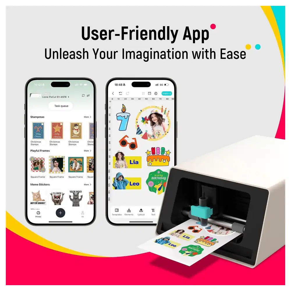 Liene PixCut S1 Photo Sticker Printer and Cutter, All-in-One Bluetooth Sticker Maker with 300 DPI Dye-Sublimation Printing and AI Auto-Cutting, White - Image 7