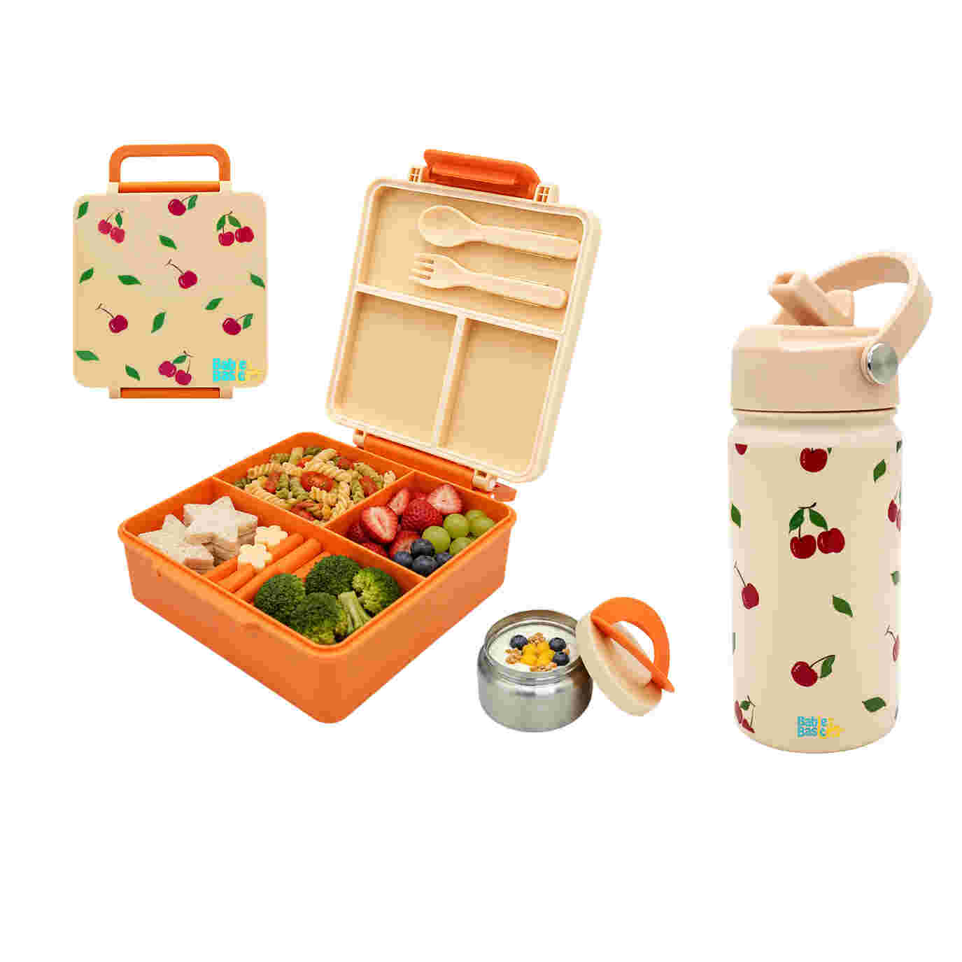 Babies Basic Insulated Bento Lunchbox with Stainless Steel Bottle 3+ Years - Beige - Zoo 12310-MIX-BEI-CHER