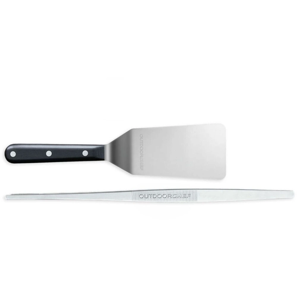 Outdoorchef Plancha Cutlery Set, Spring Steel Spatula with Pakka Wood Handle and Narrow Grill Tweezers, Griddle Tools - 14.112.65 - Image 2