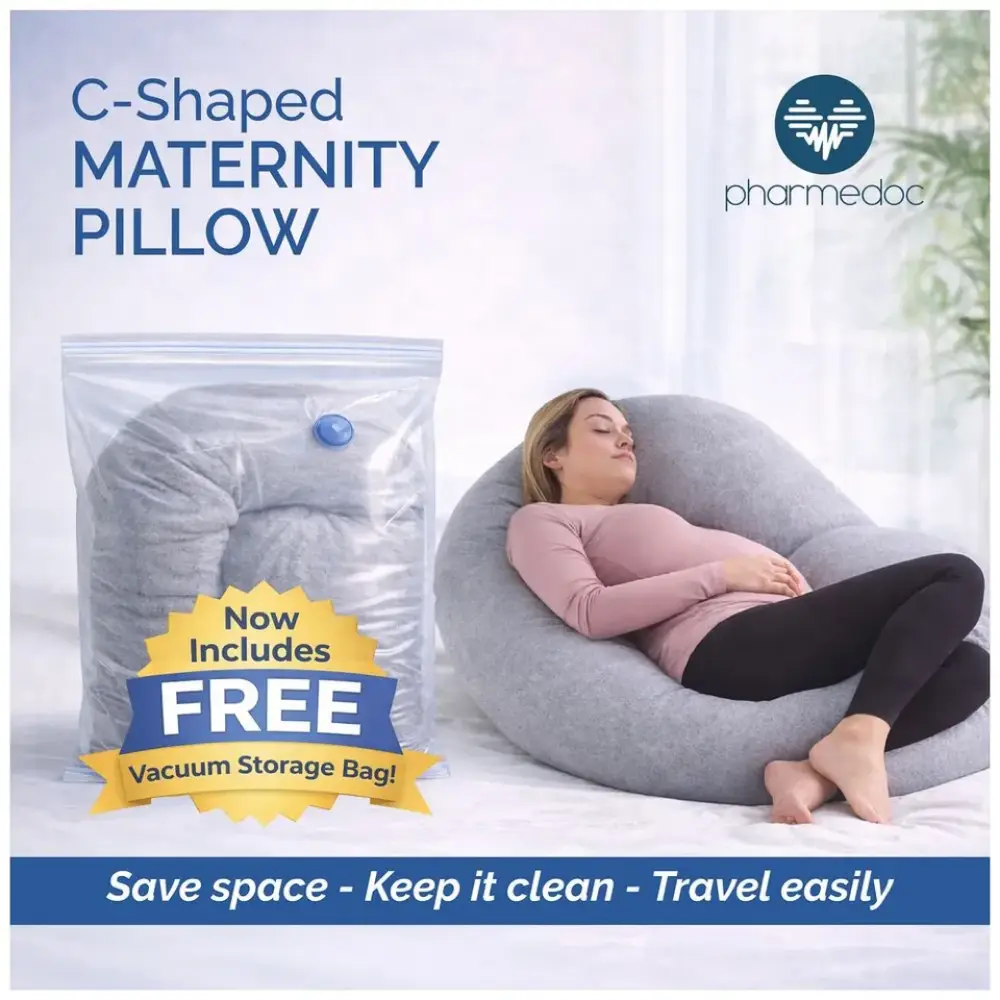 PharMeDoc C-Shape Organic Cotton Maternity Pillow, Full Body Support for Back, Neck, Belly and Legs, Removable Washable Cover, 70 Percent Recycled Filling, Light Brown - BPC-OC31-NA - Image 7