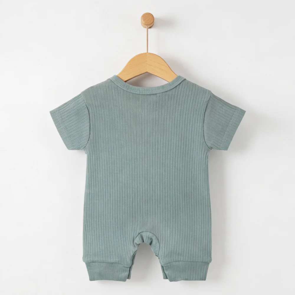 Babies Basic Ribbed Cotton Short Sleeves Romper 3-6 Months Green M717-CR-GRE-3-6-1PC - Image 4