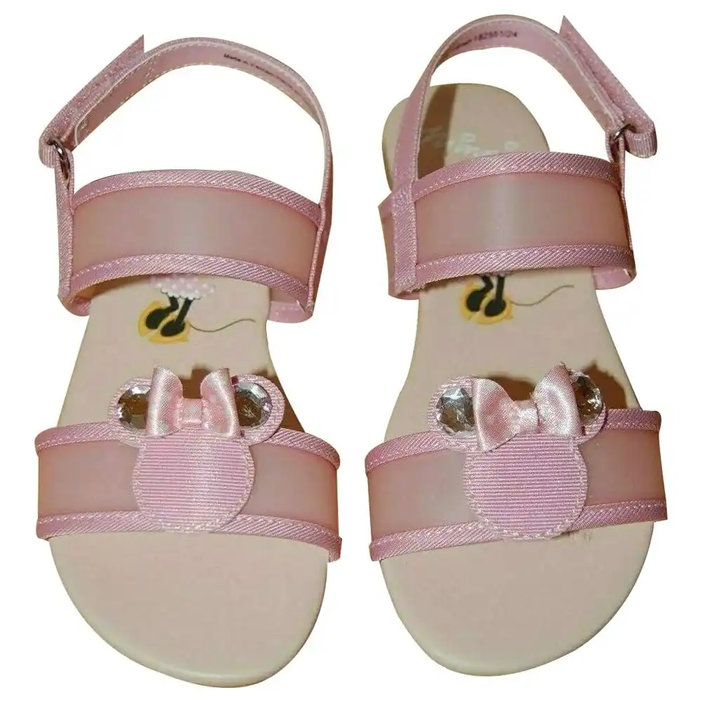 Minnie Mouse Girls Sandals with Satin Bow and Gem Ears, Adjustable Hook and Loop Strap and Rubber Sole, Pink, Size 5 EUR 21