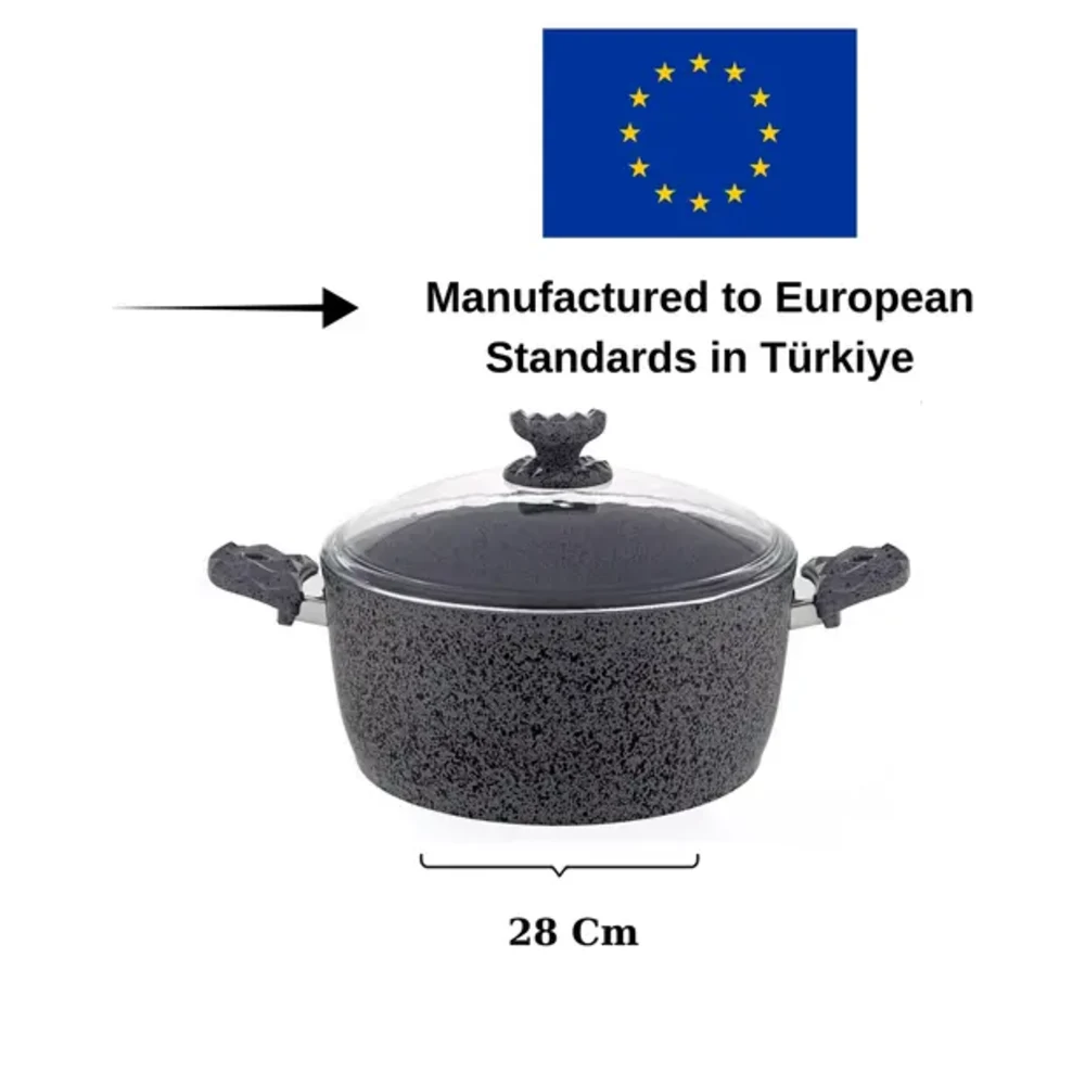 Alfa Swiss Stone Granite Casserole Pot 28 cm, Non-Stick, Induction Compatible, PFOA-Free, Cook with Less Oil, Heat-Resistant Ergonomic Handles, Silver - ALSW-C28 - Image 2