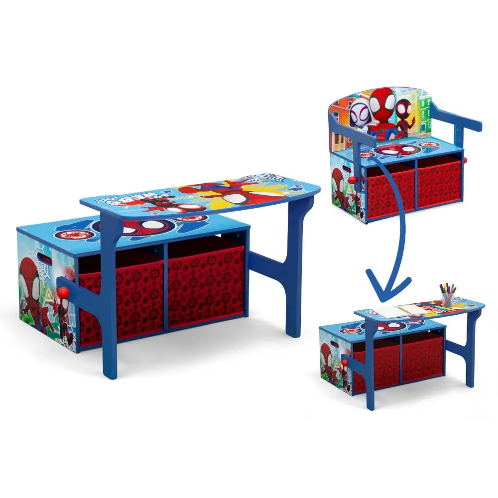 Delta Children Kids Activity Bench with Storage, 2 In 1 Spidey Desk & Bench, Toy Storage Bins, Wooden Play Study Furniture, Marvel Spidey and His Amazing Friends - TB87242SM-1163 - Image 4