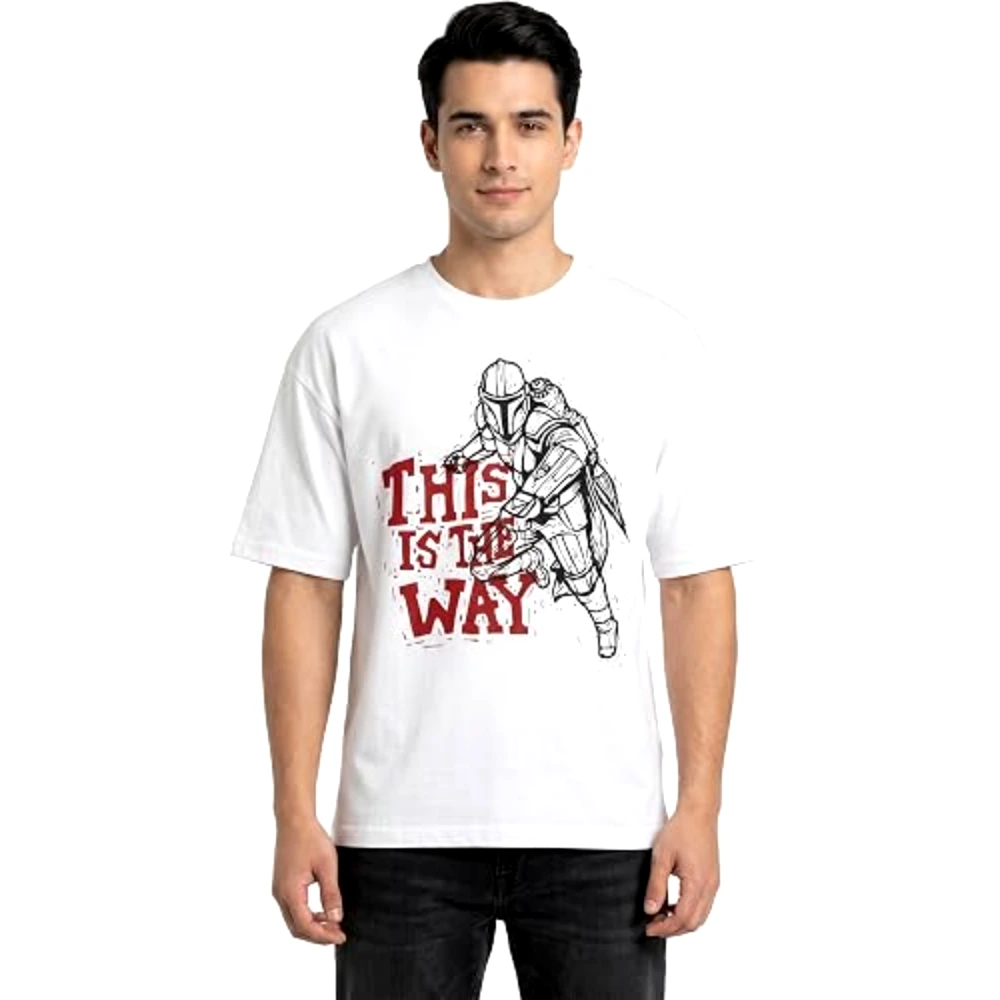 Disney Star Wars The Mandalorian This Is The Way Men T-Shirt, 100 Percent Cotton, Crew Neck, Oversized Fit, Casual Wear, Size S, White - TU26192-S