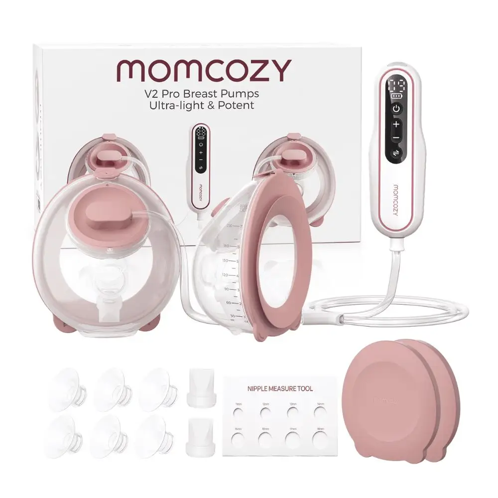Momcozy V2 Ultra-Light Wearable Breast Pump, Hands-Free Electric Pump, 3 Pumping Modes, 9 Suction Levels, 1800mAh Rechargeable Battery, 5 Flange Sizes, White - QMBP141